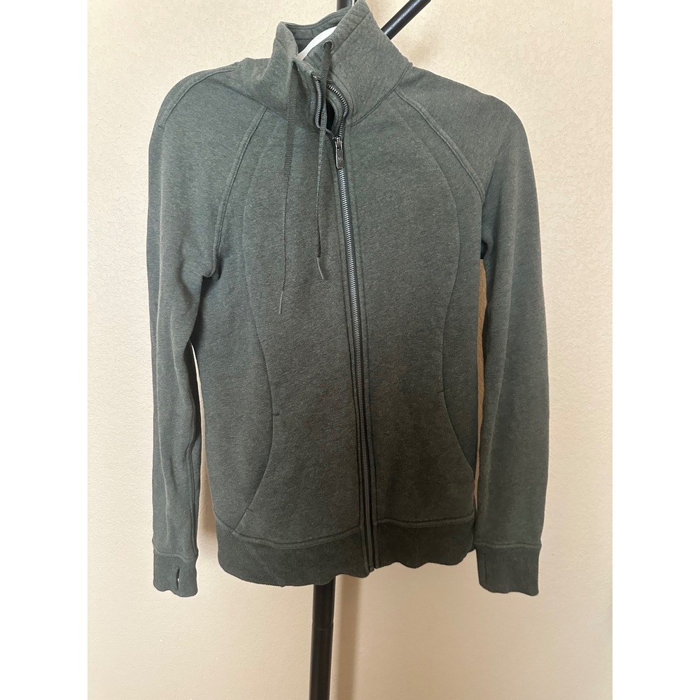 Lululemon Womens Heathered Green Full Zip Mock Neck Jacket Thumbholes Athleisure